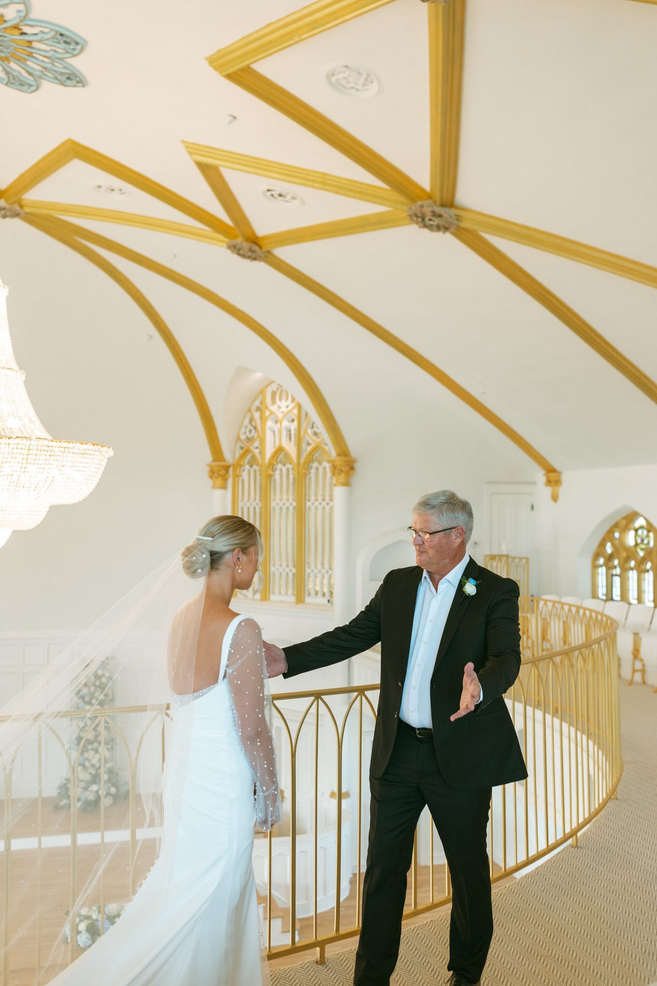 Bride and groom's first look inside the historic Kansas City venue